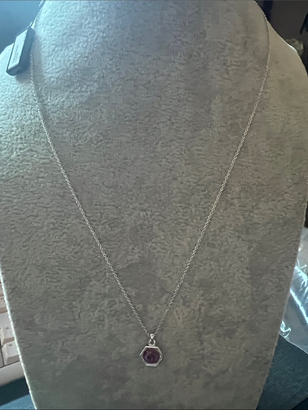 Silver Hexagon Necklace with Purple Stone - Women's Jewelry